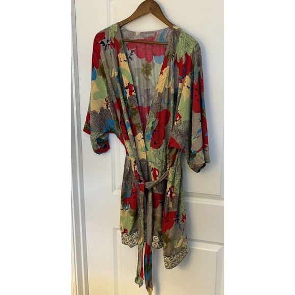 Punjammies by Sudara Womens Robe Medium Large Floral Kimono Pockets Tie Belt - Picture 2 of 10